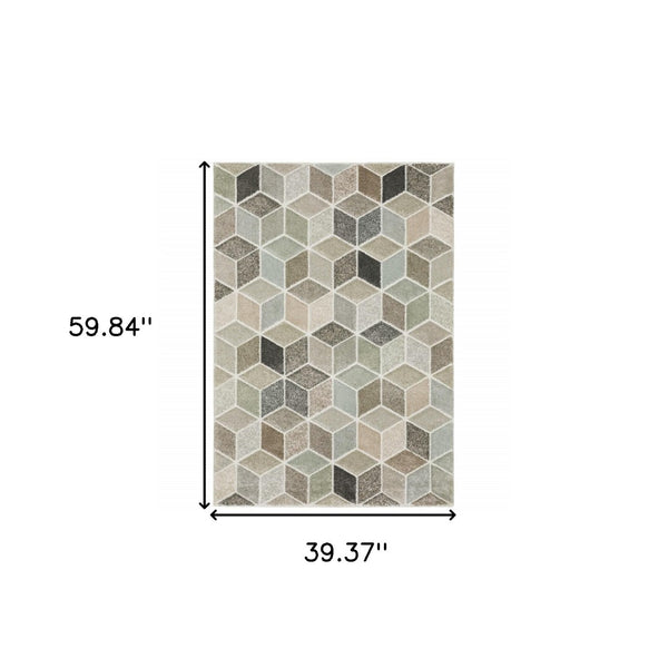 HomeRoots 2' Geometric Power Loom Runner Rug in Soft Neutrals - Stain Resistant, Ideal for Hallways & Entryways 3' x 5' 508463