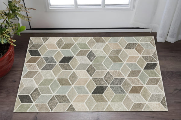 HomeRoots 2' Geometric Power Loom Runner Rug in Soft Neutrals - Stain Resistant, Ideal for Hallways & Entryways 3' x 5' 508463