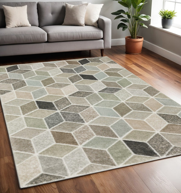 HomeRoots 2' Geometric Power Loom Runner Rug in Soft Neutrals - Stain Resistant, Ideal for Hallways & Entryways 5' X 8' 508464