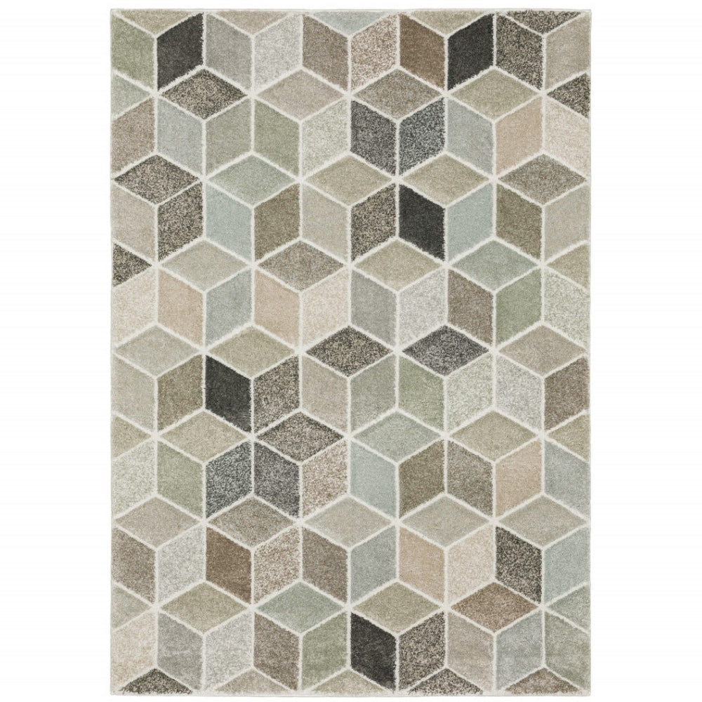 HomeRoots 2' Geometric Power Loom Runner Rug in Soft Neutrals - Stain Resistant, Ideal for Hallways & Entryways 7' X 10' 508465