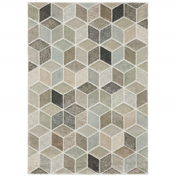 HomeRoots 2' Geometric Power Loom Runner Rug in Soft Neutrals - Stain Resistant, Ideal for Hallways & Entryways 7' X 10' 508465