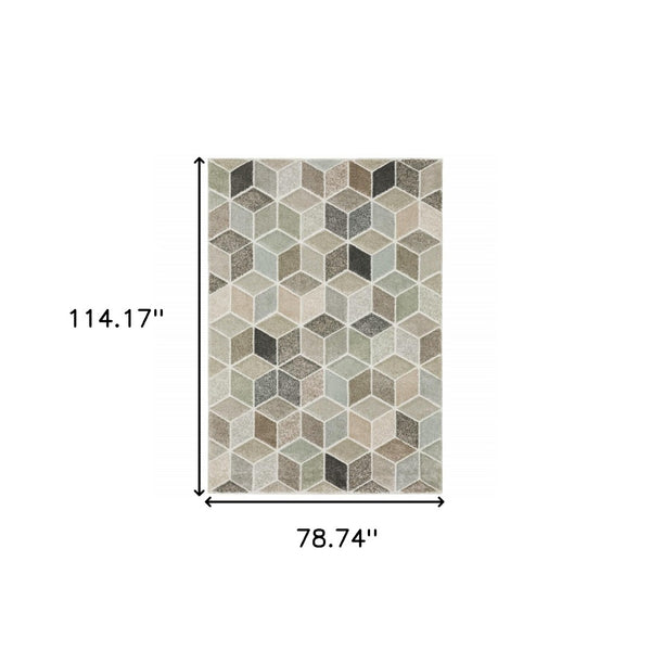 HomeRoots 2' Geometric Power Loom Runner Rug in Soft Neutrals - Stain Resistant, Ideal for Hallways & Entryways 7' X 10' 508465