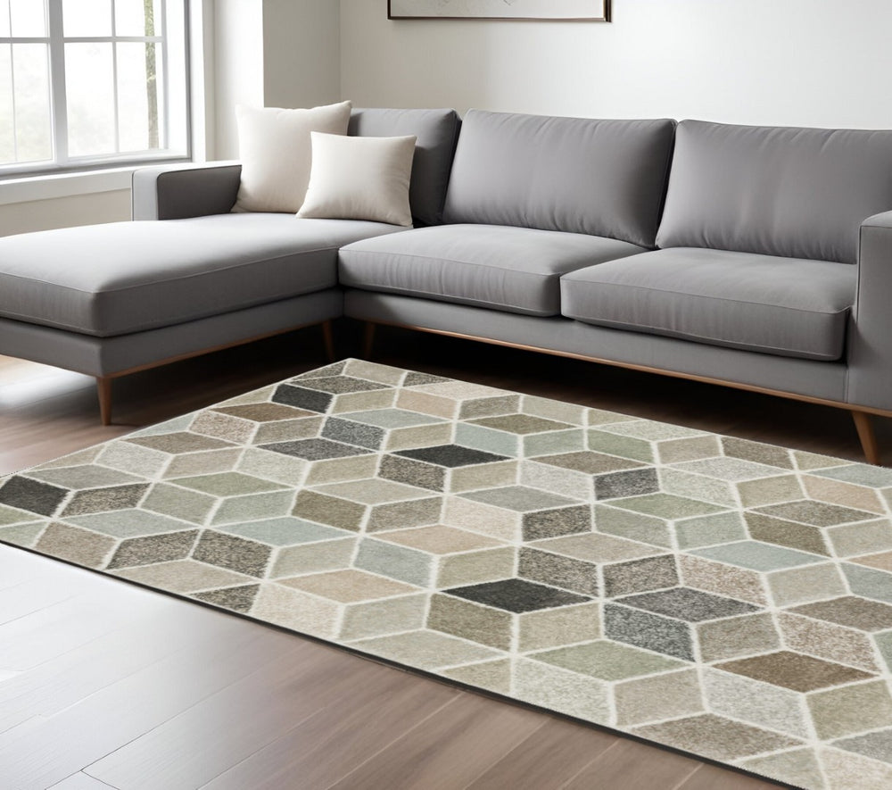 HomeRoots 2' Geometric Power Loom Runner Rug in Soft Neutrals - Stain Resistant, Ideal for Hallways & Entryways 7' X 10' 508465