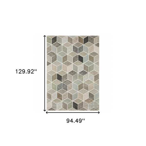 HomeRoots 2' Geometric Power Loom Runner Rug in Soft Neutrals - Stain Resistant, Ideal for Hallways & Entryways 8' X 11' 508466