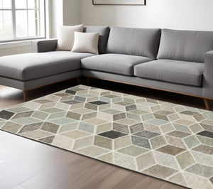 HomeRoots 2' Geometric Power Loom Runner Rug in Soft Neutrals - Stain Resistant, Ideal for Hallways & Entryways 10' X 13' 508467