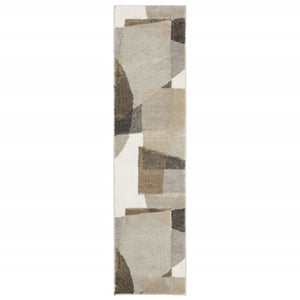 HomeRoots 2' Geometric Brown and Ivory Power-Loomed Runner Rug for Hallways, Entryways, and Living Spaces 1'10" x 7'6" 508468