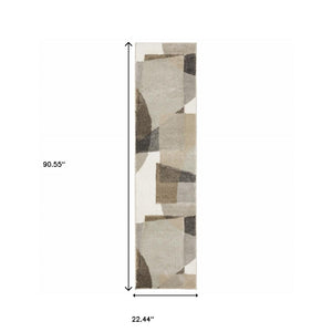 HomeRoots 2' Geometric Brown and Ivory Power-Loomed Runner Rug for Hallways, Entryways, and Living Spaces 1'10" x 7'6" 508468