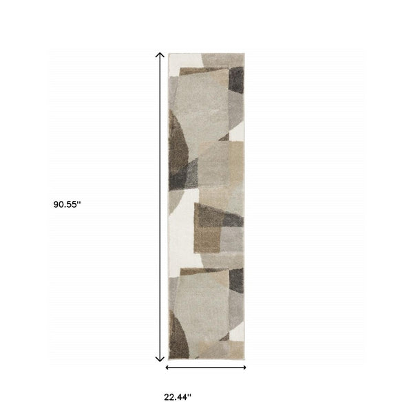 HomeRoots 2' Geometric Brown and Ivory Power-Loomed Runner Rug for Hallways, Entryways, and Living Spaces 1'10" x 7'6" 508468