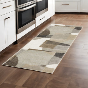 HomeRoots 2' Geometric Brown and Ivory Power-Loomed Runner Rug for Hallways, Entryways, and Living Spaces 1'10" x 7'6" 508468