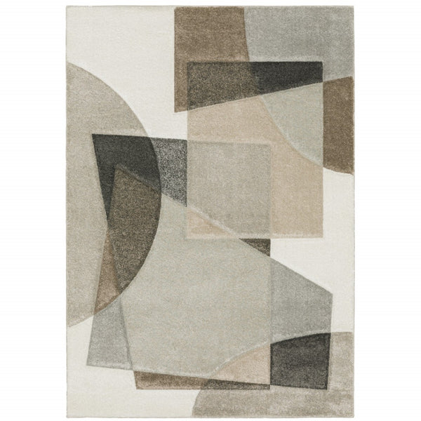 HomeRoots 2' Geometric Brown and Ivory Power-Loomed Runner Rug for Hallways, Entryways, and Living Spaces 3' x 5' 508469