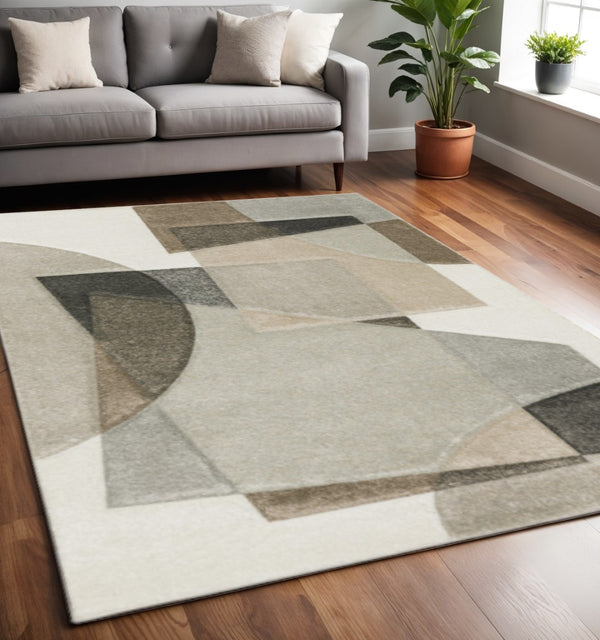 HomeRoots 2' Geometric Brown and Ivory Power-Loomed Runner Rug for Hallways, Entryways, and Living Spaces 5' X 8' 508470