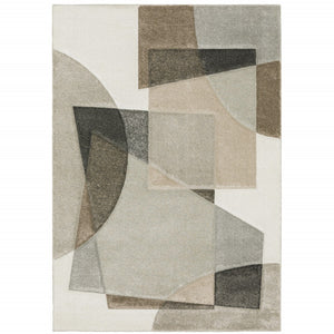 HomeRoots 2' Geometric Brown and Ivory Power-Loomed Runner Rug for Hallways, Entryways, and Living Spaces 7' X 10' 508471