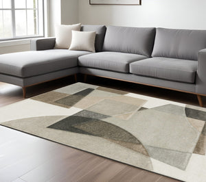 HomeRoots 2' Geometric Brown and Ivory Power-Loomed Runner Rug for Hallways, Entryways, and Living Spaces 8' X 11' 508472