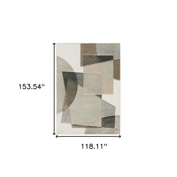 HomeRoots 2' Geometric Brown and Ivory Power-Loomed Runner Rug for Hallways, Entryways, and Living Spaces 10' X 13' 508473