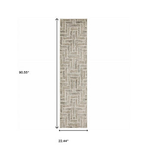 HomeRoots 2' Modern Geometric Power Loom Runner Rug in Beige and Ivory - Stylish, Durable, Ideal for High Traffic Areas 1'10" x 7'6" 508474