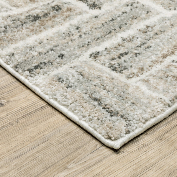 HomeRoots 2' Modern Geometric Power Loom Runner Rug in Beige and Ivory - Stylish, Durable, Ideal for High Traffic Areas 1'10" x 7'6" 508474