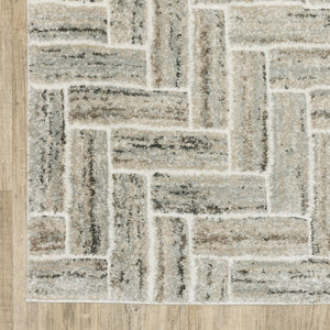 HomeRoots 2' Modern Geometric Power Loom Runner Rug in Beige and Ivory - Stylish, Durable, Ideal for High Traffic Areas 1'10" x 7'6" 508474