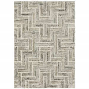 HomeRoots 2' Modern Geometric Power Loom Runner Rug in Beige and Ivory - Stylish, Durable, Ideal for High Traffic Areas 3' x 5' 508475