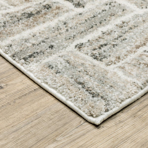 HomeRoots 2' Modern Geometric Power Loom Runner Rug in Beige and Ivory - Stylish, Durable, Ideal for High Traffic Areas 3' x 5' 508475