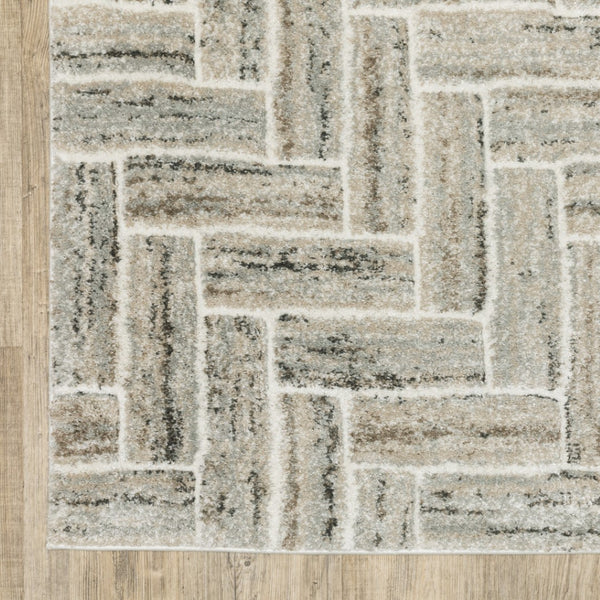 HomeRoots 2' Modern Geometric Power Loom Runner Rug in Beige and Ivory - Stylish, Durable, Ideal for High Traffic Areas 3' x 5' 508475