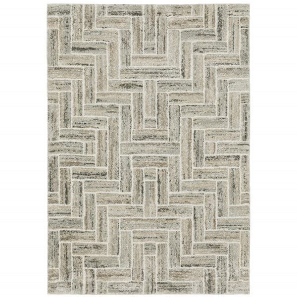 HomeRoots 2' Modern Geometric Power Loom Runner Rug in Beige and Ivory - Stylish, Durable, Ideal for High Traffic Areas 5' X 8' 508476