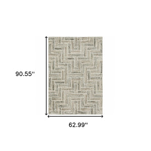HomeRoots 2' Modern Geometric Power Loom Runner Rug in Beige and Ivory - Stylish, Durable, Ideal for High Traffic Areas 5' X 8' 508476