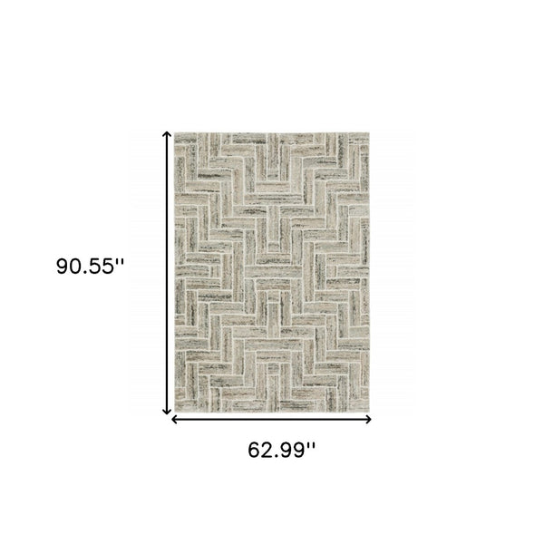 HomeRoots 2' Modern Geometric Power Loom Runner Rug in Beige and Ivory - Stylish, Durable, Ideal for High Traffic Areas 5' X 8' 508476