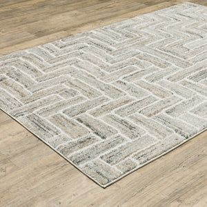 HomeRoots 2' Modern Geometric Power Loom Runner Rug in Beige and Ivory - Stylish, Durable, Ideal for High Traffic Areas 5' X 8' 508476