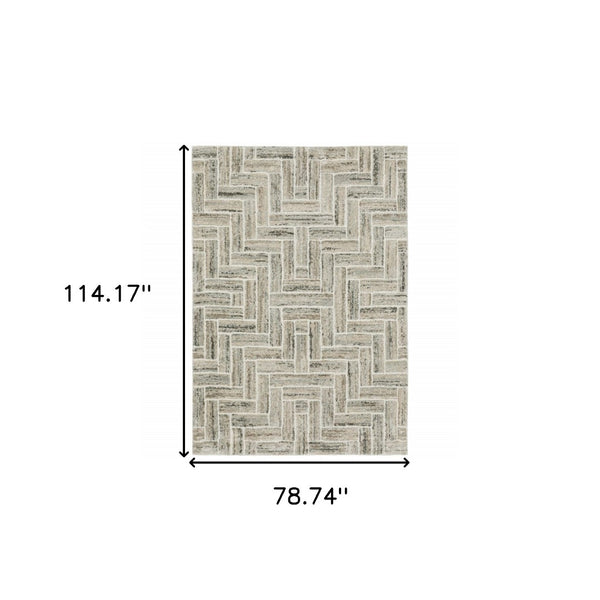HomeRoots 2' Modern Geometric Power Loom Runner Rug in Beige and Ivory - Stylish, Durable, Ideal for High Traffic Areas 7' X 10' 508477