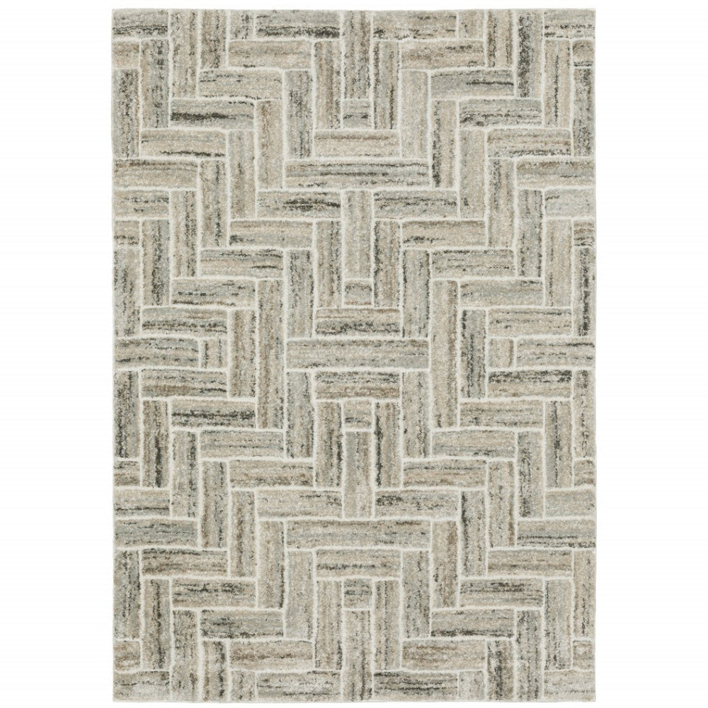 HomeRoots 2' Modern Geometric Power Loom Runner Rug in Beige and Ivory - Stylish, Durable, Ideal for High Traffic Areas 8' X 11' 508478