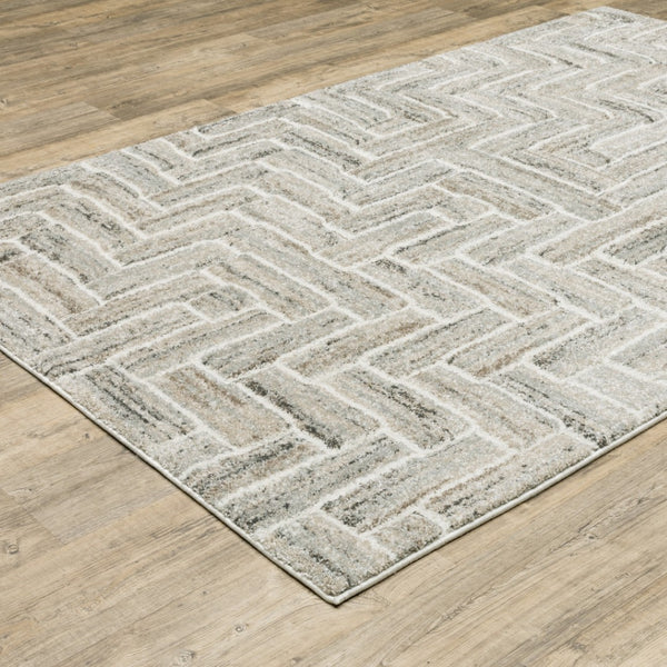HomeRoots 2' Modern Geometric Power Loom Runner Rug in Beige and Ivory - Stylish, Durable, Ideal for High Traffic Areas 8' X 11' 508478