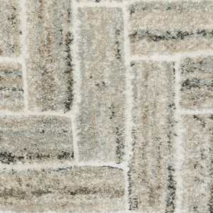 HomeRoots 2' Modern Geometric Power Loom Runner Rug in Beige and Ivory - Stylish, Durable, Ideal for High Traffic Areas 8' X 11' 508478