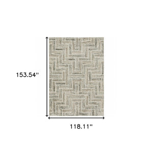 HomeRoots 2' Modern Geometric Power Loom Runner Rug in Beige and Ivory - Stylish, Durable, Ideal for High Traffic Areas 10' X 13' 508479