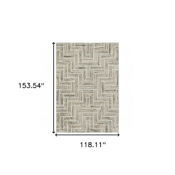 HomeRoots 2' Modern Geometric Power Loom Runner Rug in Beige and Ivory - Stylish, Durable, Ideal for High Traffic Areas 10' X 13' 508479