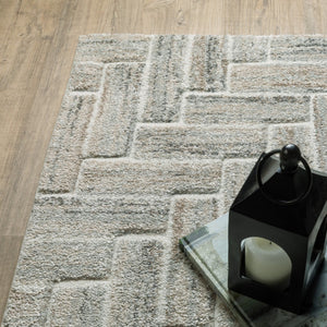 HomeRoots 2' Modern Geometric Power Loom Runner Rug in Beige and Ivory - Stylish, Durable, Ideal for High Traffic Areas 10' X 13' 508479