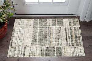 HomeRoots 2' Modern Geometric Runner Rug in Grey Charcoal and Ivory - Stain-Resistant, Durable Design for Homes 3' x 5' 508481