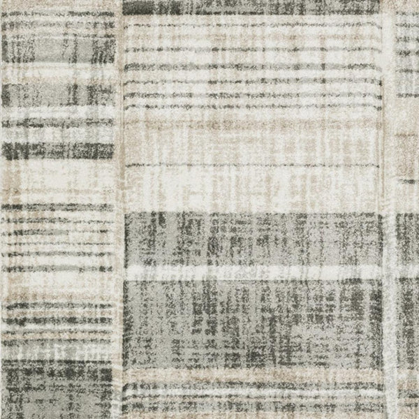HomeRoots 2' Modern Geometric Runner Rug in Grey Charcoal and Ivory - Stain-Resistant, Durable Design for Homes 3' x 5' 508481