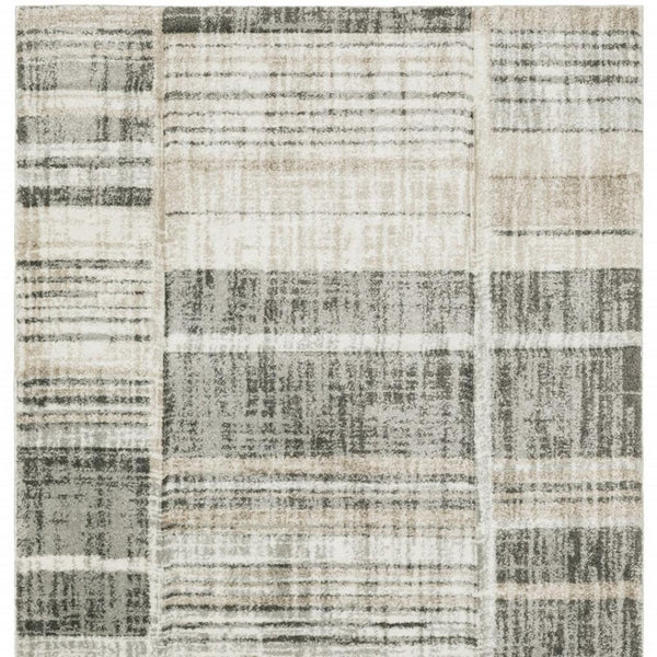 HomeRoots 2' Modern Geometric Runner Rug in Grey Charcoal and Ivory - Stain-Resistant, Durable Design for Homes 5' X 8' 508482