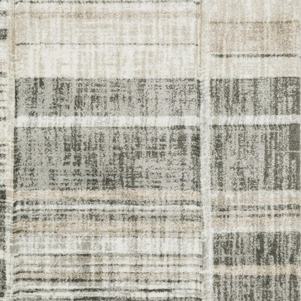 HomeRoots 2' Modern Geometric Runner Rug in Grey Charcoal and Ivory - Stain-Resistant, Durable Design for Homes 5' X 8' 508482