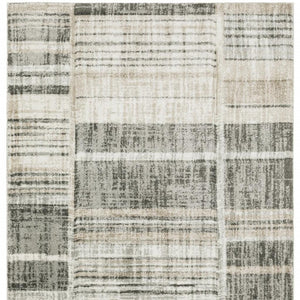 HomeRoots 2' Modern Geometric Runner Rug in Grey Charcoal and Ivory - Stain-Resistant, Durable Design for Homes 7' X 10' 508483