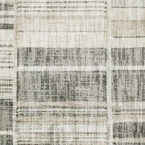HomeRoots 2' Modern Geometric Runner Rug in Grey Charcoal and Ivory - Stain-Resistant, Durable Design for Homes 7' X 10' 508483