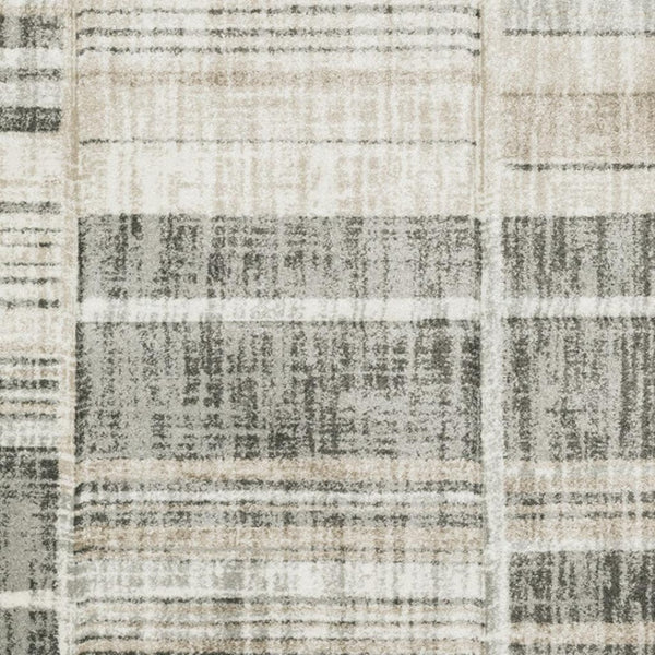 HomeRoots 2' Modern Geometric Runner Rug in Grey Charcoal and Ivory - Stain-Resistant, Durable Design for Homes 7' X 10' 508483