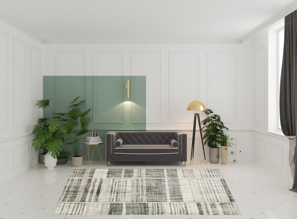 Homeroots 8' X 11' Grey Charcoal Ivory Tan Brown And Beige Geometric Power Loom Stain Resistant Area Rug  Polypropylene 508484