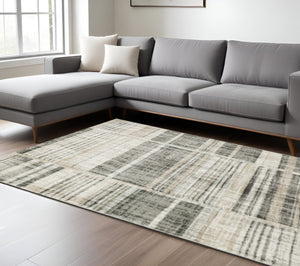 HomeRoots 2' Modern Geometric Runner Rug in Grey Charcoal and Ivory - Stain-Resistant, Durable Design for Homes 8' X 11' 508484