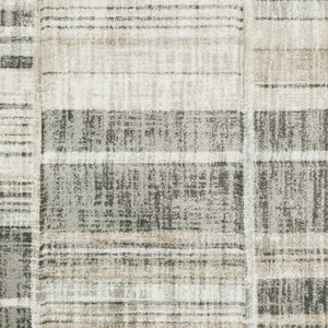 HomeRoots 2' Modern Geometric Runner Rug in Grey Charcoal and Ivory - Stain-Resistant, Durable Design for Homes 8' X 11' 508484