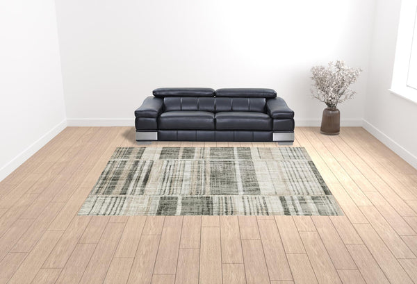 Homeroots 10' X 13' Grey Charcoal Ivory Tan Brown And Beige Geometric Power Loom Stain Resistant Area Rug  Polypropylene 508485