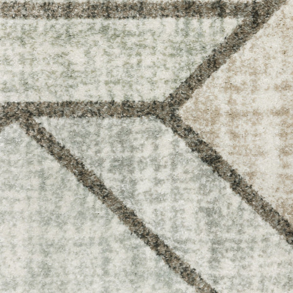 HomeRoots 2' Geometric Runner Rug in Soft Grey Beige and Blue - Stain Resistant for High-Traffic Areas 1'10" x 7'6" 508486