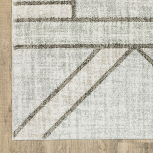 HomeRoots 2' Geometric Runner Rug in Soft Grey Beige and Blue - Stain Resistant for High-Traffic Areas 1'10" x 7'6" 508486