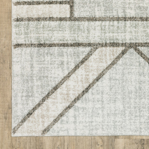 HomeRoots 2' Geometric Runner Rug in Soft Grey Beige and Blue - Stain Resistant for High-Traffic Areas 1'10" x 7'6" 508486