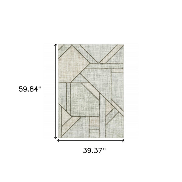 HomeRoots 2' Geometric Runner Rug in Soft Grey Beige and Blue - Stain Resistant for High-Traffic Areas 3' x 5' 508487
